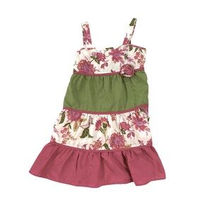 Pinky Floral Green and Pink Tiered Dress